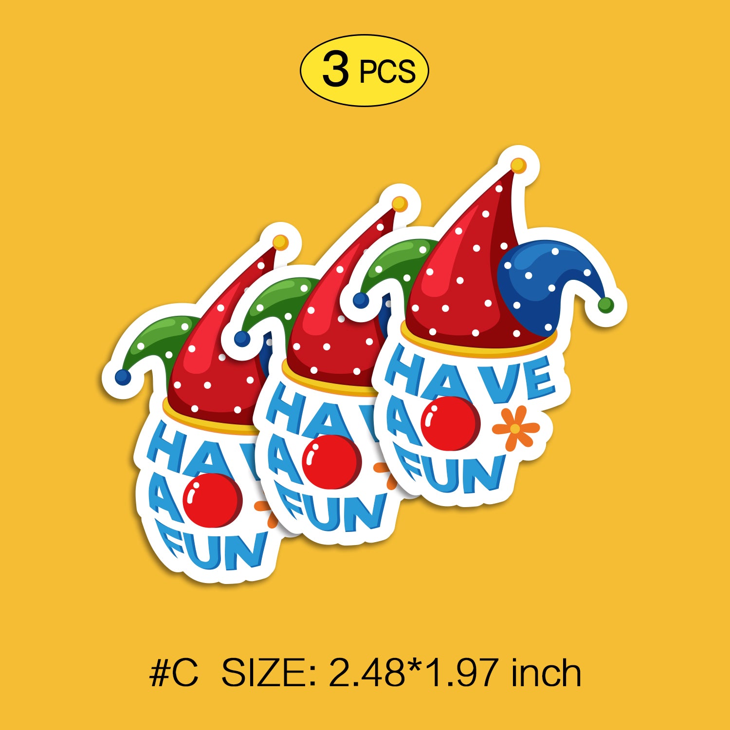 Clown Waterproof Stickers Set, Trendy Cartoon Outdoor Style Sticker Decal for Laptop, Water Bottle, Car, Skateboard, 3 PCS, Not Reusable TIM STICKER®