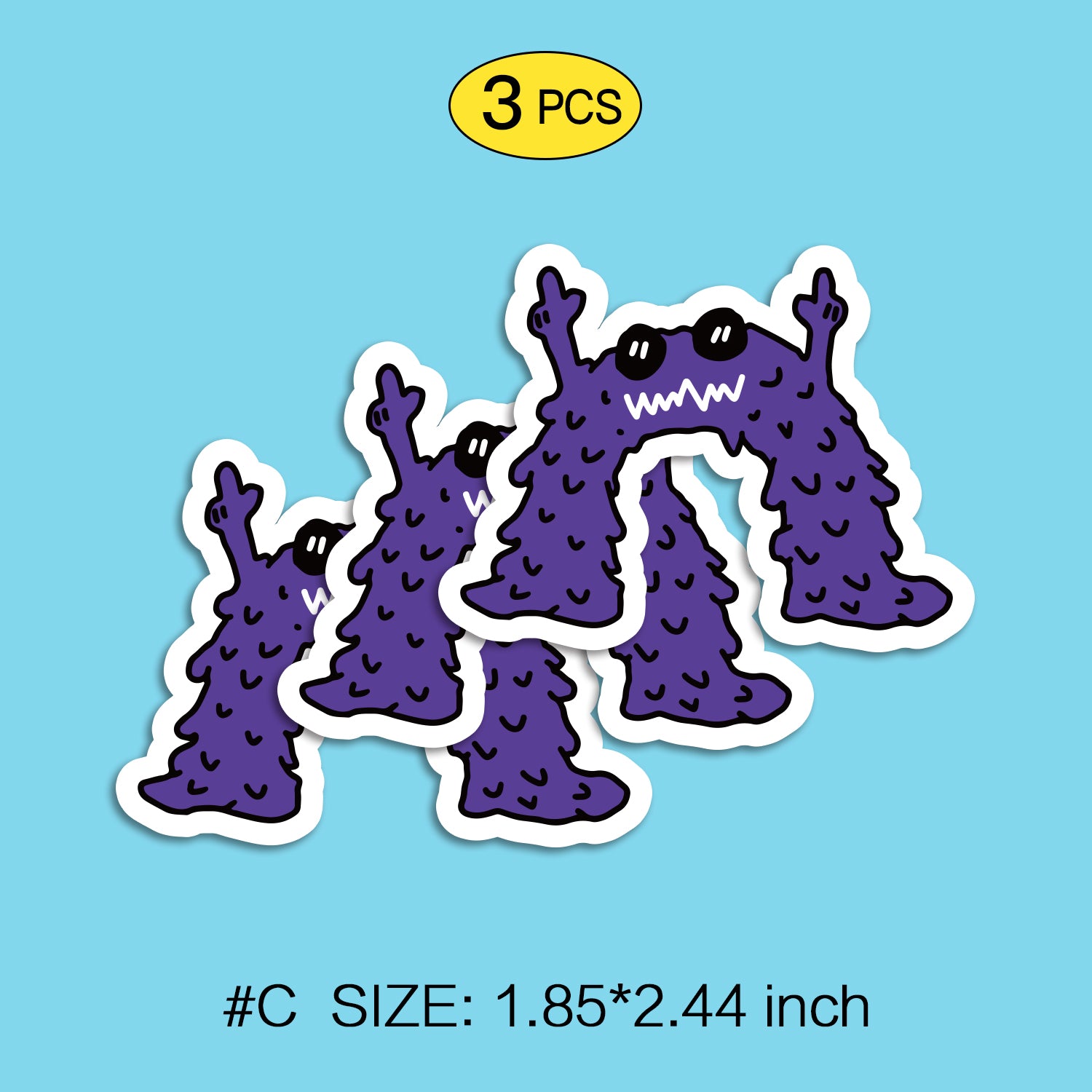 Monster planet Waterproof Stickers Set, Trendy Cartoon Outdoor Style Sticker Decal for Laptop, Water Bottle, Car, Skateboard, 3 PCS, Not Reusable TIM STICKER®