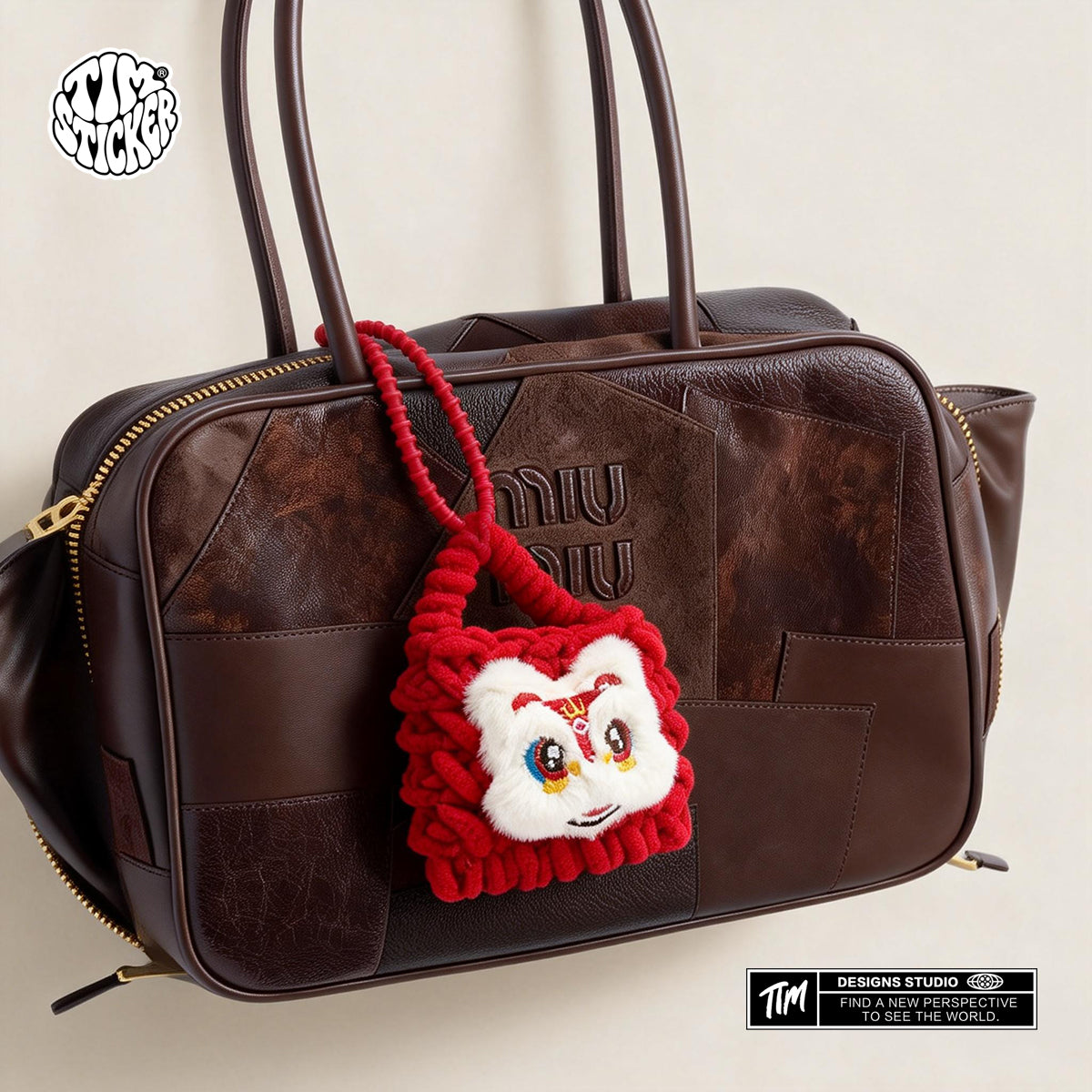 Plush Knitted Animal Bag Charm, Cute Handmade Bag Accessory for Backpack, Tote & Purse, TIM STICKER®