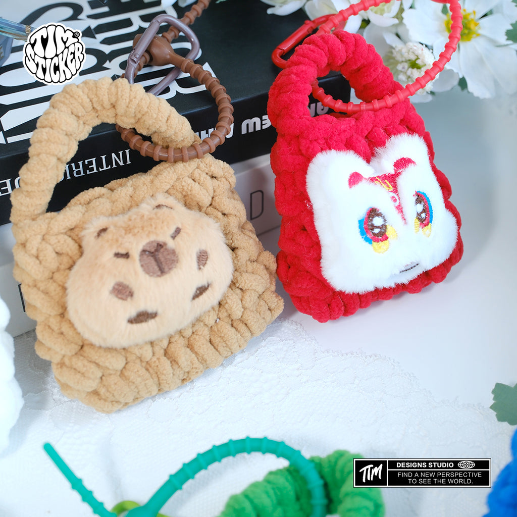 Plush Knitted Animal Bag Charm, Cute Handmade Bag Accessory for Backpack, Tote & Purse, TIM STICKER®