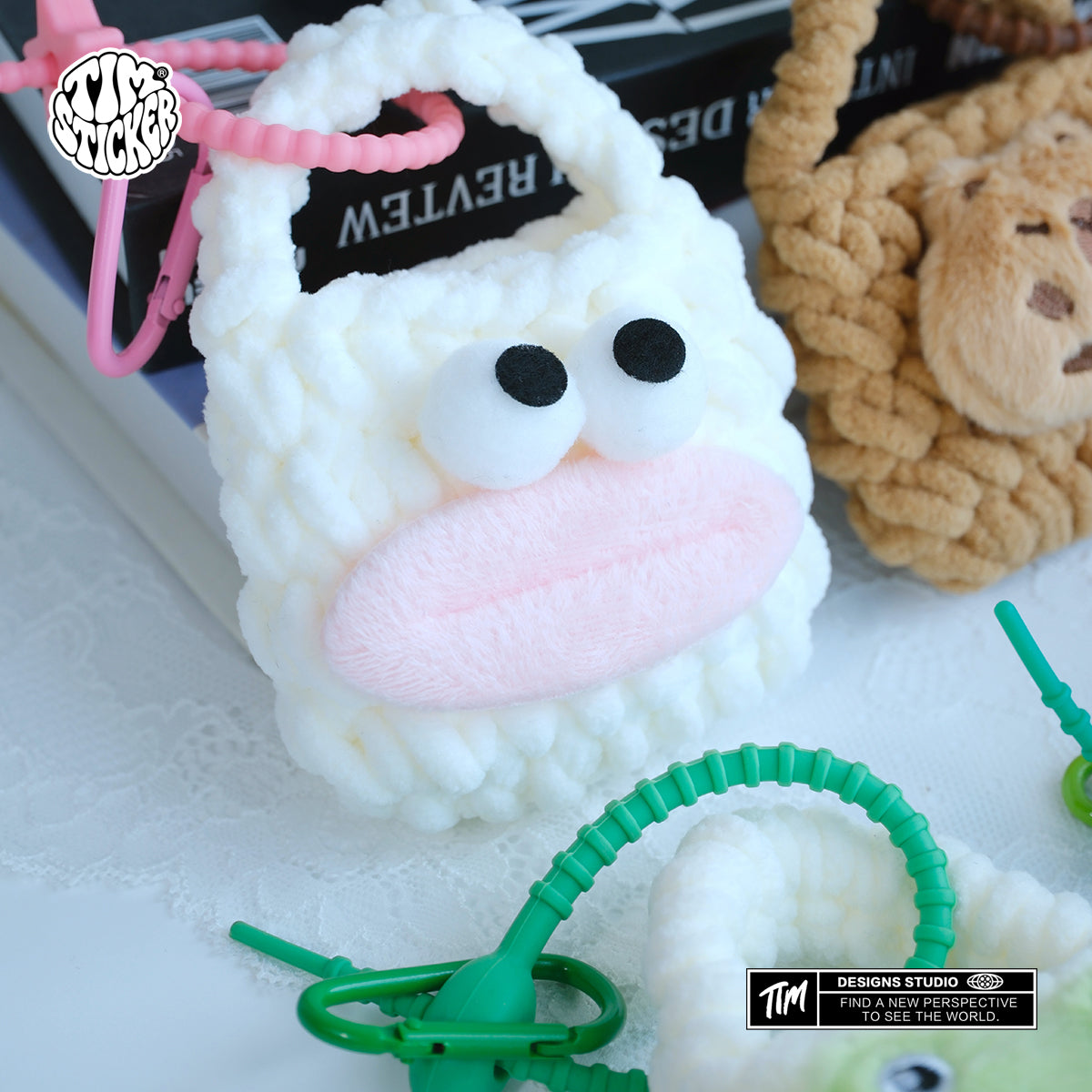 Plush Knitted Animal Bag Charm, Cute Handmade Bag Accessory for Backpack, Tote & Purse, TIM STICKER®