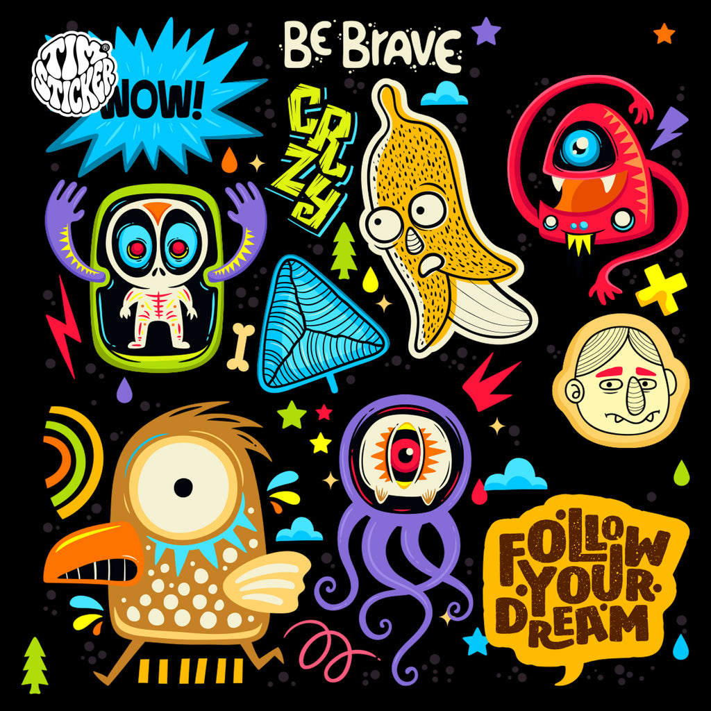 Cute Monster Funny Stickers, Includes 5 Patterns, Perfect for Indoor And Outdoor, 6 Patterns, Not Reusable TIM STICKER®