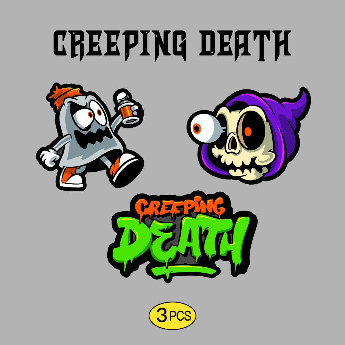 Creeping Death Waterproof Stickers Pack – Funny Trendy Patterns Vinyl Decals for Laptop, Water Bottle, Skateboard, Phone Case, Cool Trendy Sticker for Teens 3 PCS, Not Reusable TIM STICKER®