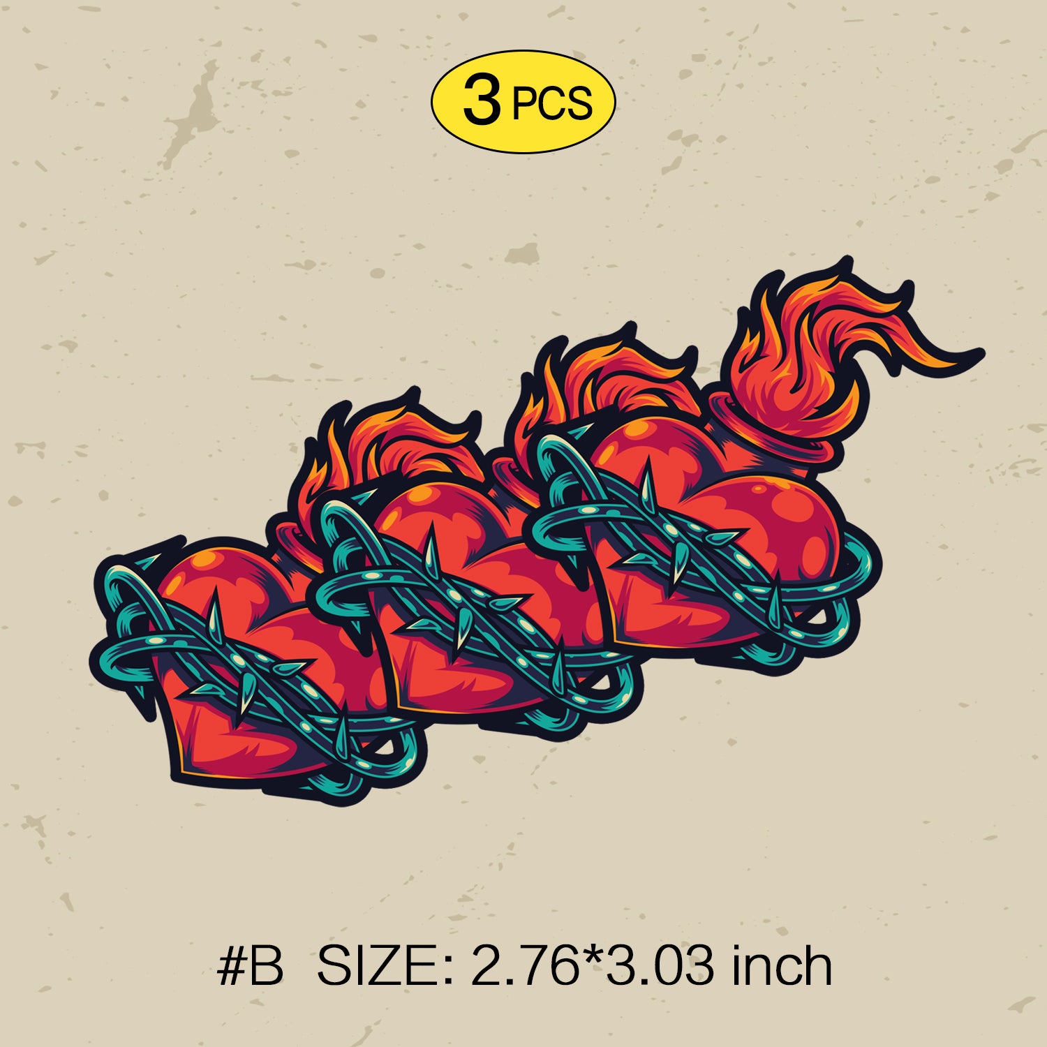 Devil Tattoo Style Sticker – Red & Green Skull, Heart and Dagger Vinyl Decal for Cars, Laptops & Windows, 3 PCS, Not Reusable, TIM STICKER®