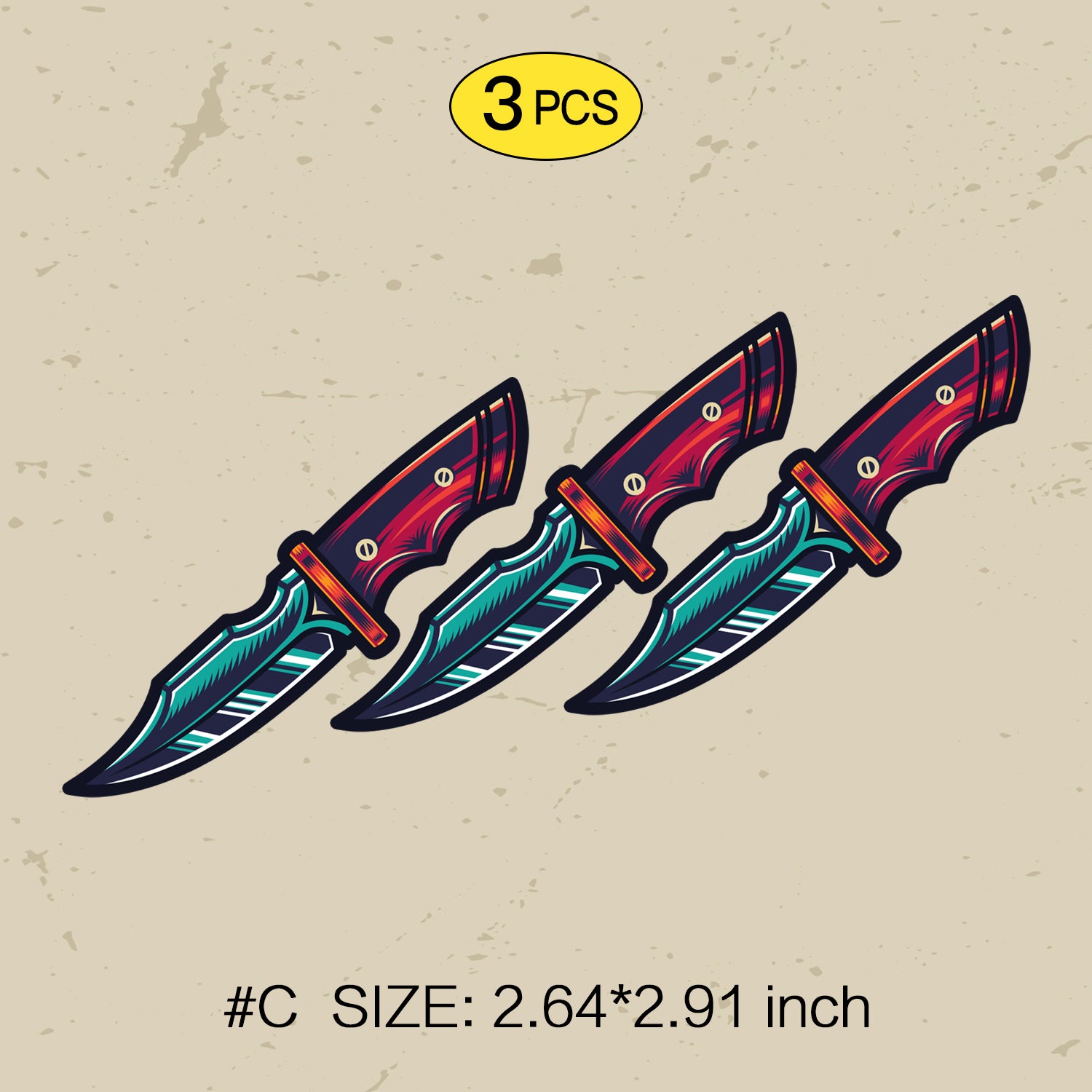 Devil Tattoo Style Sticker – Red & Green Skull, Heart and Dagger Vinyl Decal for Cars, Laptops & Windows, 3 PCS, Not Reusable, TIM STICKER®