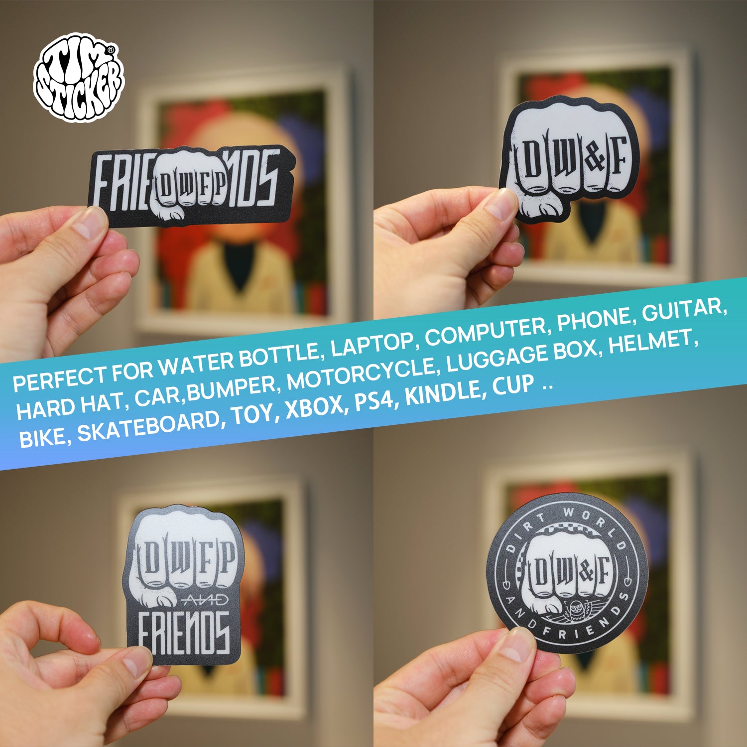 Dirt-World & Friends Car Stickers Set, 4 Patterns, Waterproof & Scratch-Resistant, Not Reusable TIM STICKER®