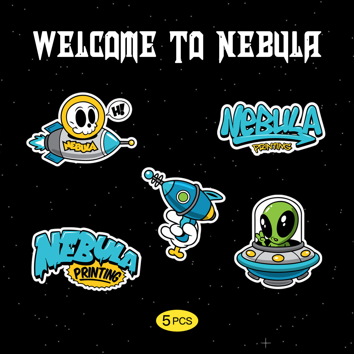 Welcome to Nebula Waterproof Stickers Pack – Funny Trendy Patterns Vinyl Decals for Laptop, Water Bottle, Skateboard, Phone Case, Cool Trendy Sticker for Teens 3 PCS, Not Reusable TIM STICKER®
