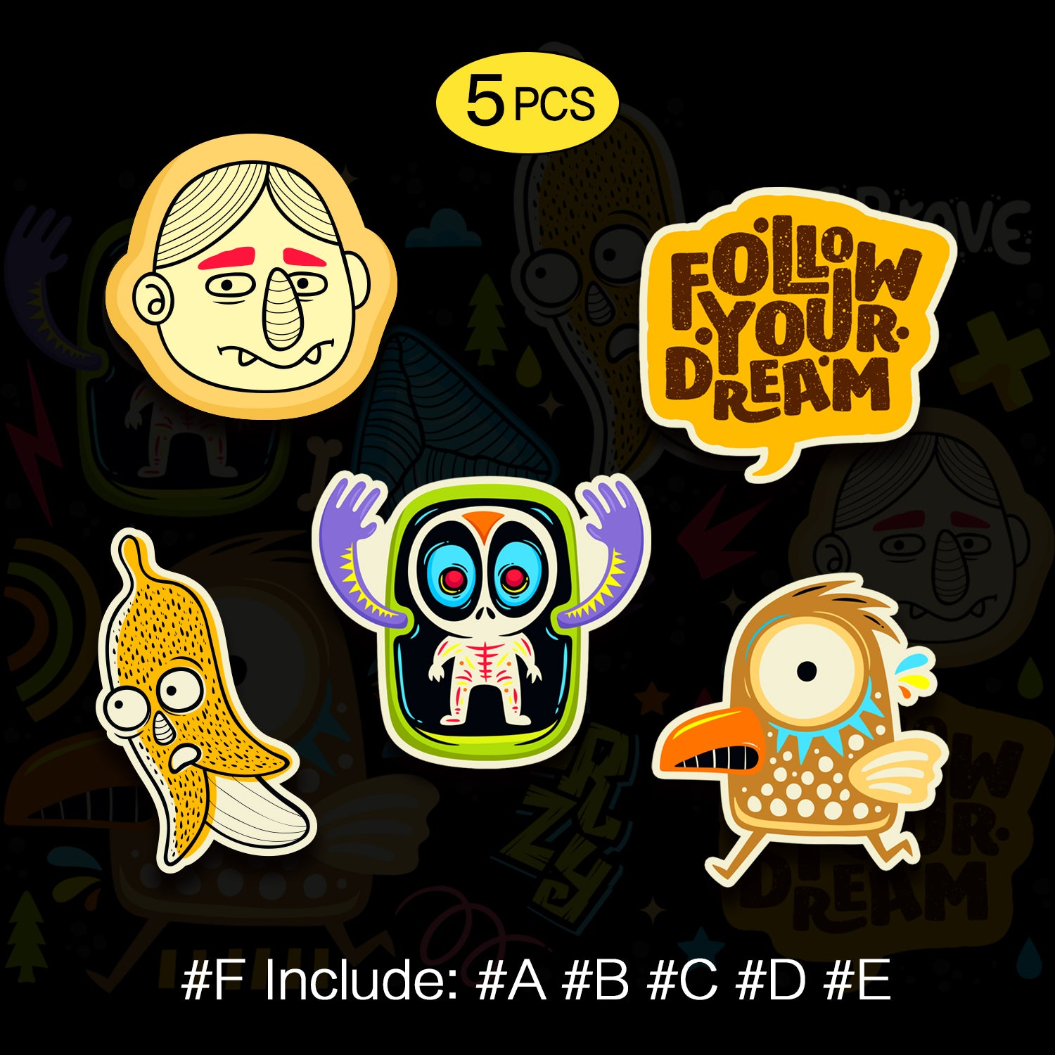 Cute Monster Funny Stickers, Includes 5 Patterns, Perfect for Indoor And Outdoor, 6 Patterns, Not Reusable TIM STICKER®