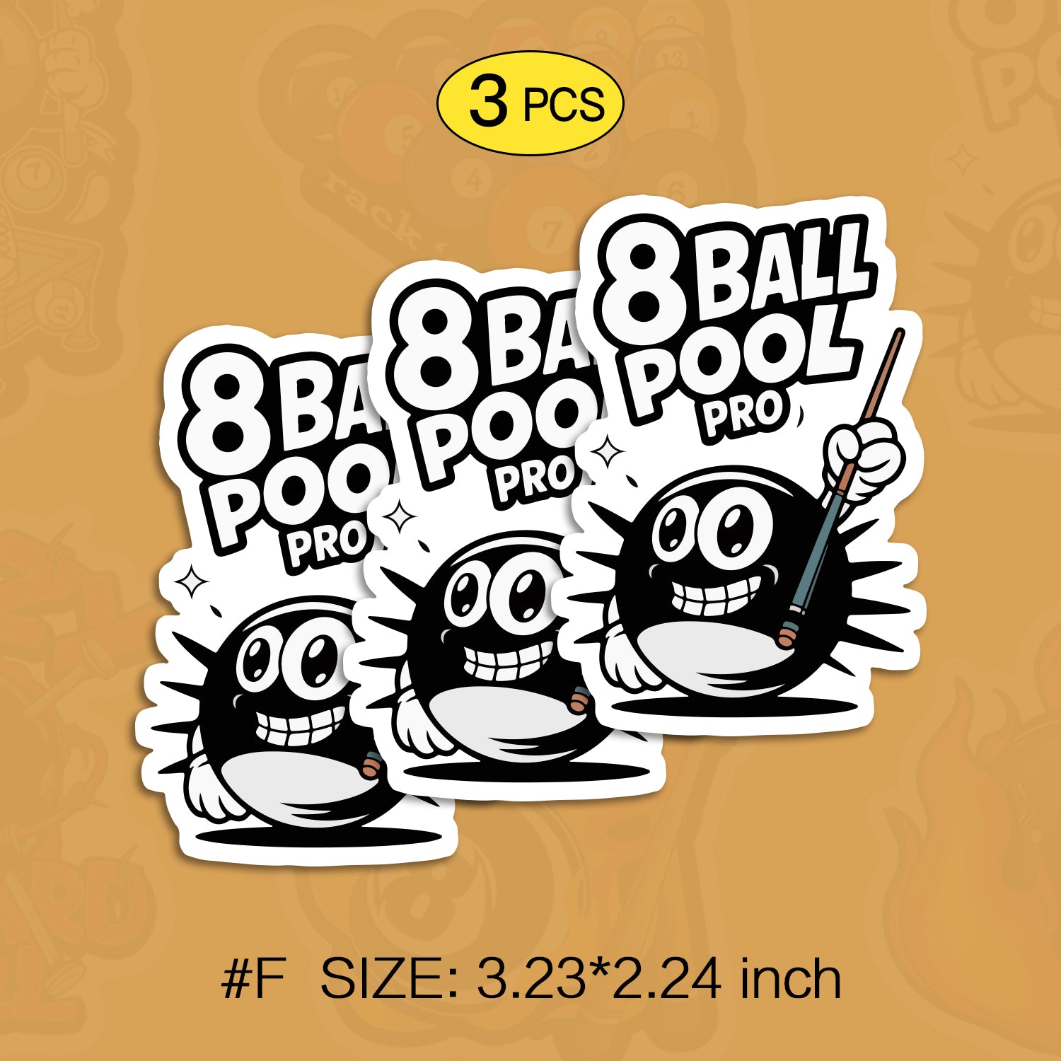 Pool Billiards Stickers Pack – 6pcs Pool Ball Cue Stick Vinyl Stickers for Skateboard, Laptop, Water Bottle, Phone, Billiards Lover Gift, Not Reusable TIM STICKER®