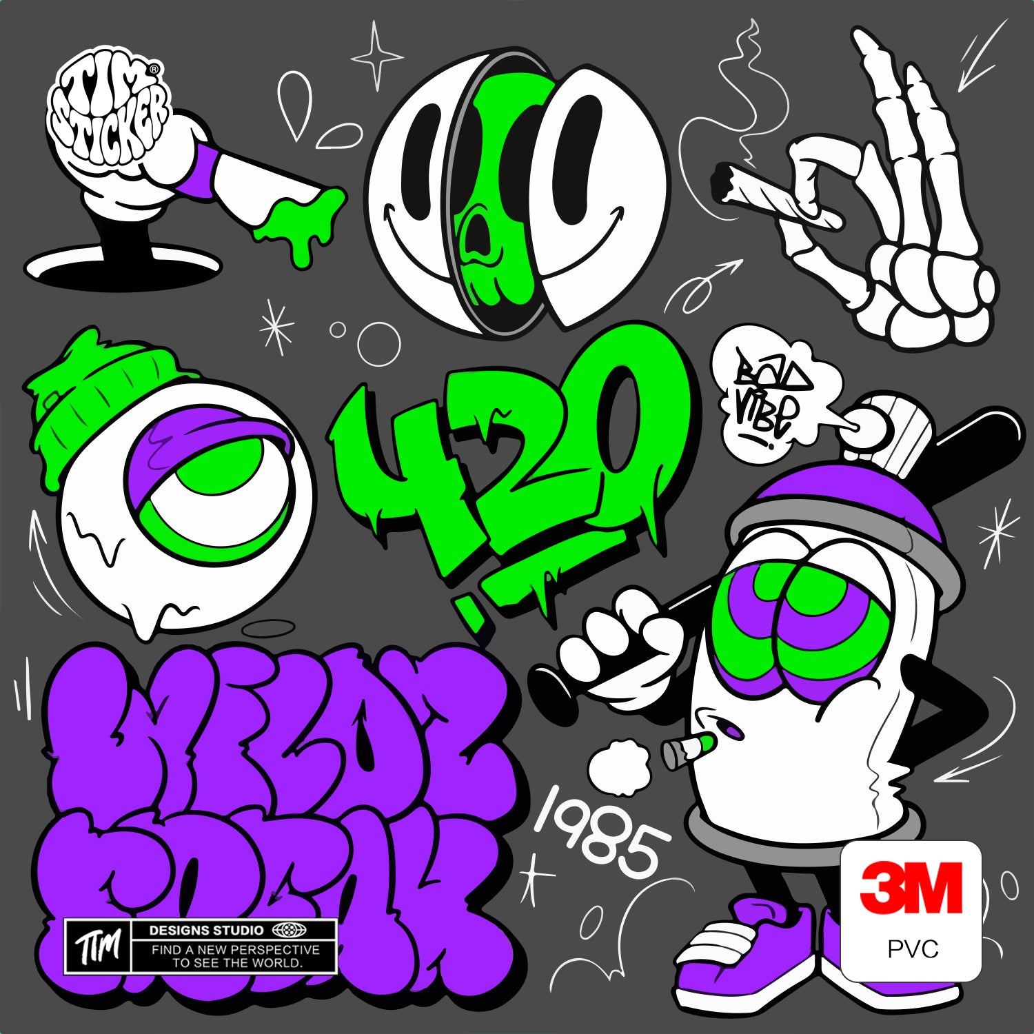 Flash-Art Graffiti Sticker Set (7 Pack) – Street Style Decals with 3M Adhesive for Cars, Laptops & Windows, 7 PCS, Not Reusable TIM STICKER®