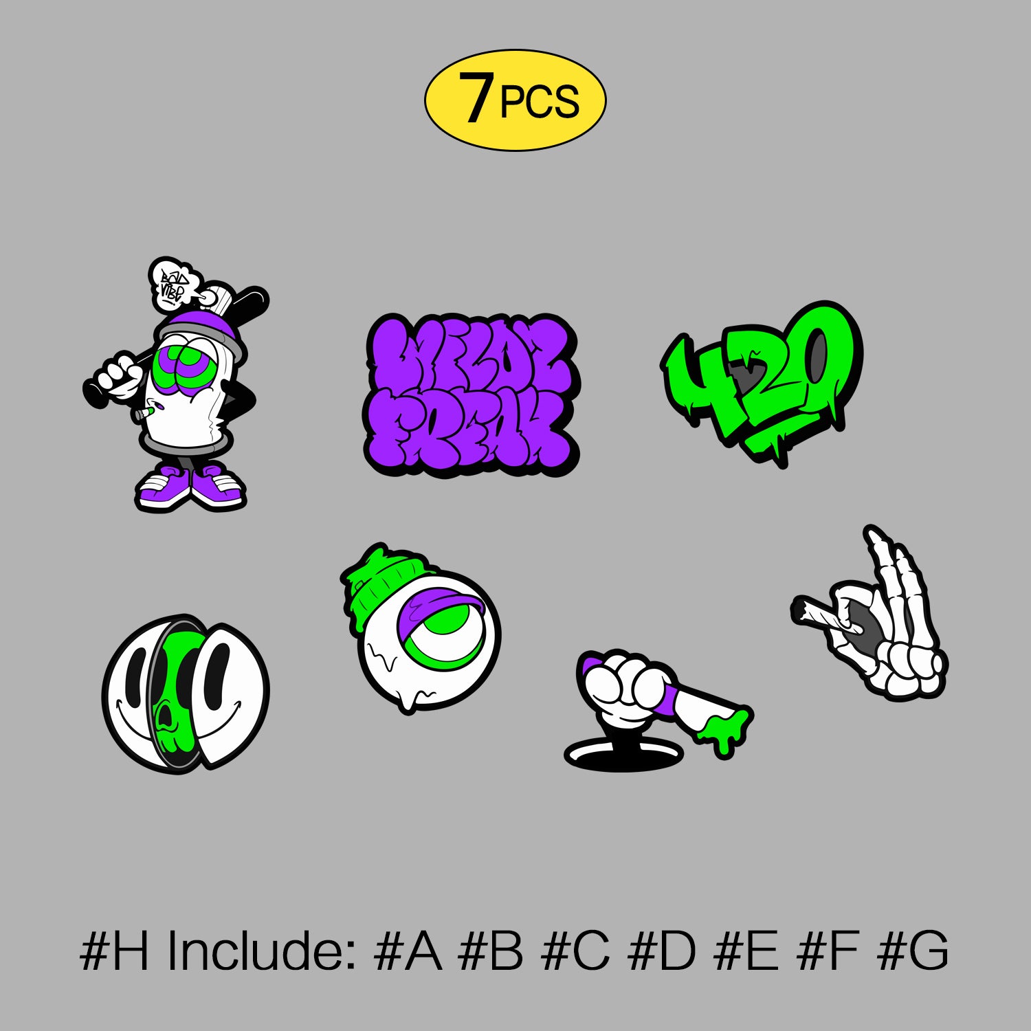 Flash-Art Graffiti Sticker Set (7 Pack) – Street Style Decals with 3M Adhesive for Cars, Laptops & Windows, 7 PCS, Not Reusable TIM STICKER®