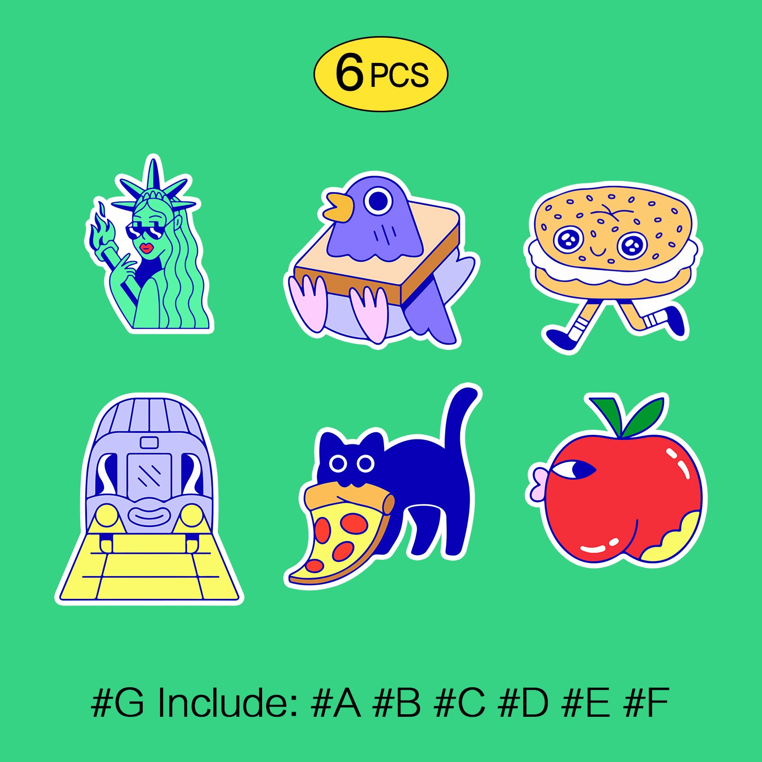 NewYorkCity Cartoon Fun Stickers Set, Includes 6 Patterns, Non-Toxic, Waterproof Kids Toys, Not Reusable TIM STICKER®