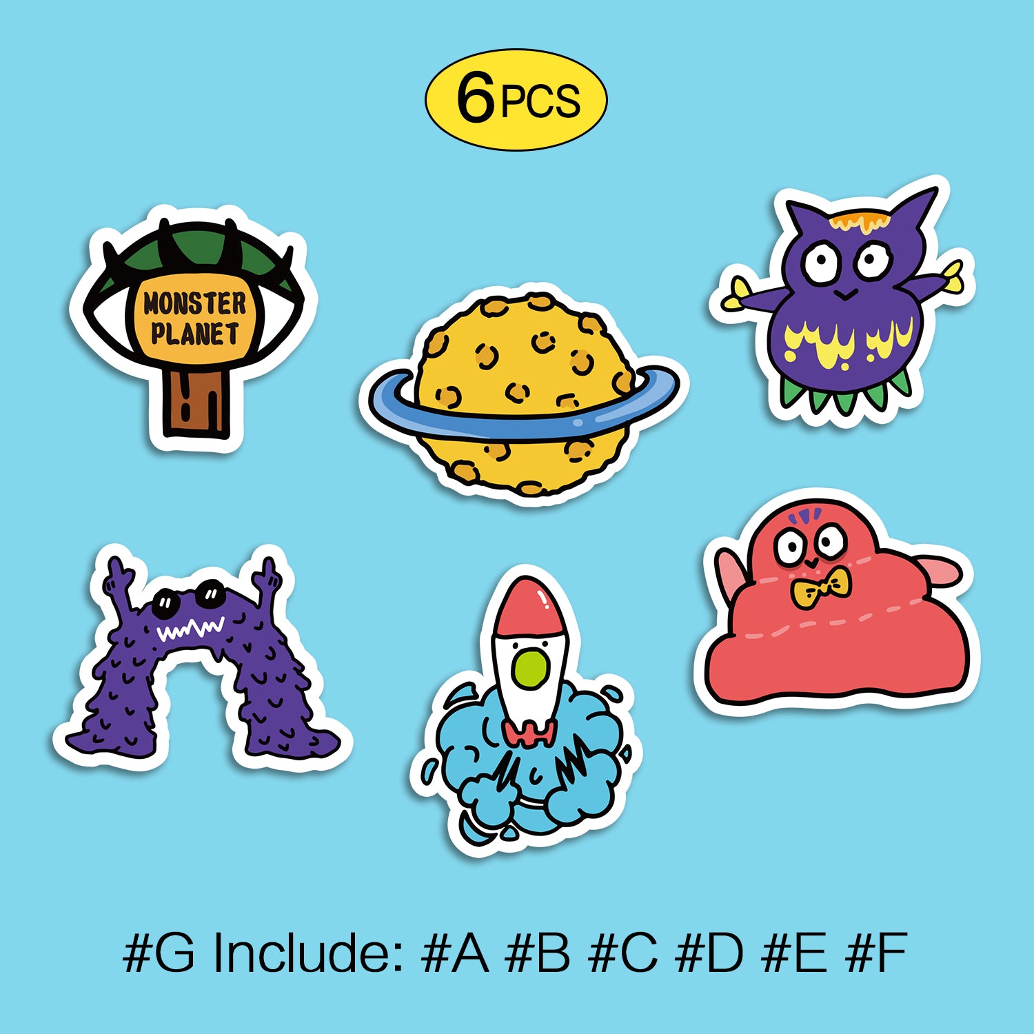 Monster planet Waterproof Stickers Set, Trendy Cartoon Outdoor Style Sticker Decal for Laptop, Water Bottle, Car, Skateboard, 3 PCS, Not Reusable TIM STICKER®