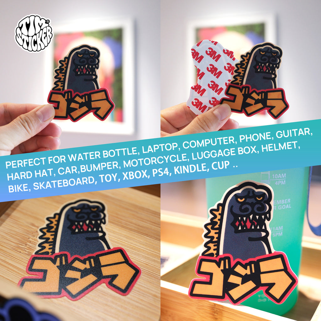 Gojira Waterproof Stickers, Monster Lizard Vinyl Sticker Japanese Kaiju Style Decal for Laptop, Water Bottle, Car, Skateboard, 3 PCS, Not Reusable TIM STICKER®