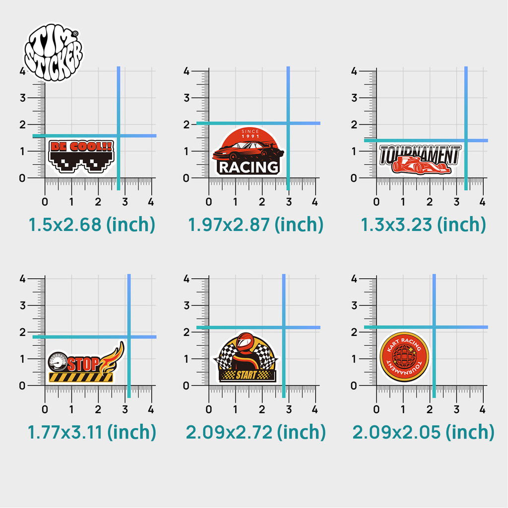 Kart Racing Waterproof Stickers Set, Trendy Cartoon Outdoor Style Sticker Decal for Laptop, Water Bottle, Car, Skateboard, 3 PCS, Not Reusable TIM STICKER®