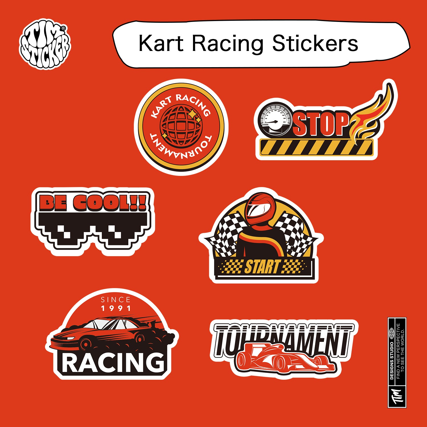 Kart Racing Waterproof Stickers Set, Trendy Cartoon Outdoor Style Sticker Decal for Laptop, Water Bottle, Car, Skateboard, 3 PCS, Not Reusable TIM STICKER®