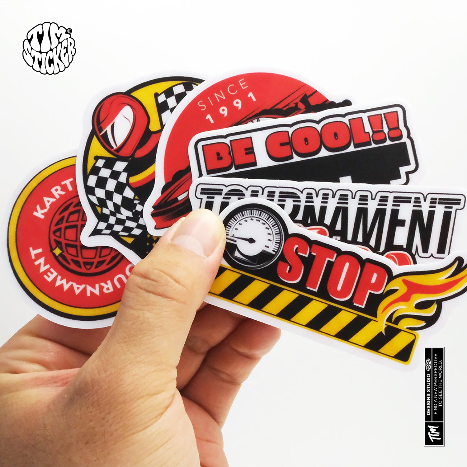 Kart Racing Waterproof Stickers Set, Trendy Cartoon Outdoor Style Sticker Decal for Laptop, Water Bottle, Car, Skateboard, 3 PCS, Not Reusable TIM STICKER®