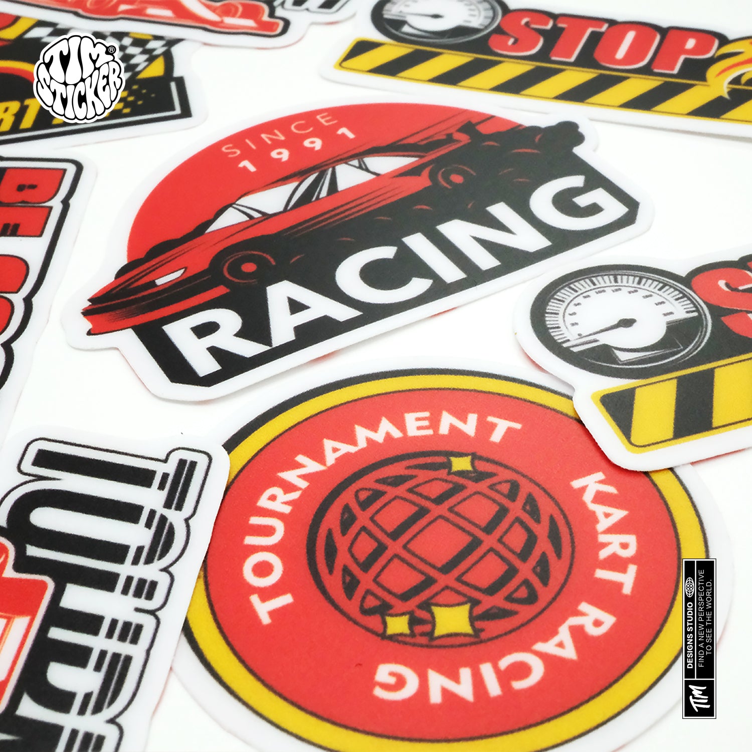 Kart Racing Waterproof Stickers Set, Trendy Cartoon Outdoor Style Sticker Decal for Laptop, Water Bottle, Car, Skateboard, 3 PCS, Not Reusable TIM STICKER®