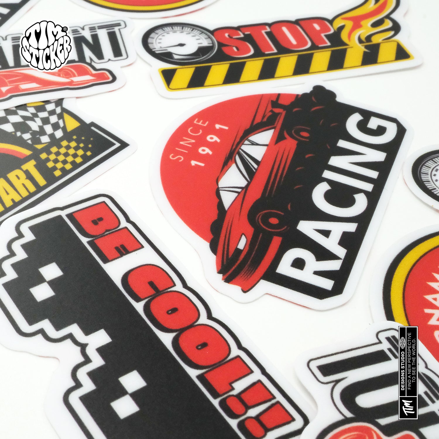 Kart Racing Waterproof Stickers Set, Trendy Cartoon Outdoor Style Sticker Decal for Laptop, Water Bottle, Car, Skateboard, 3 PCS, Not Reusable TIM STICKER®