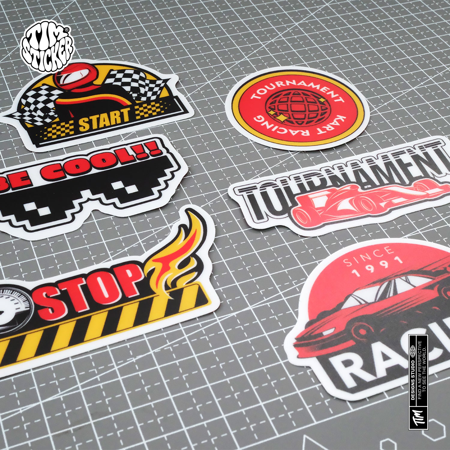 Kart Racing Waterproof Stickers Set, Trendy Cartoon Outdoor Style Sticker Decal for Laptop, Water Bottle, Car, Skateboard, 3 PCS, Not Reusable TIM STICKER®