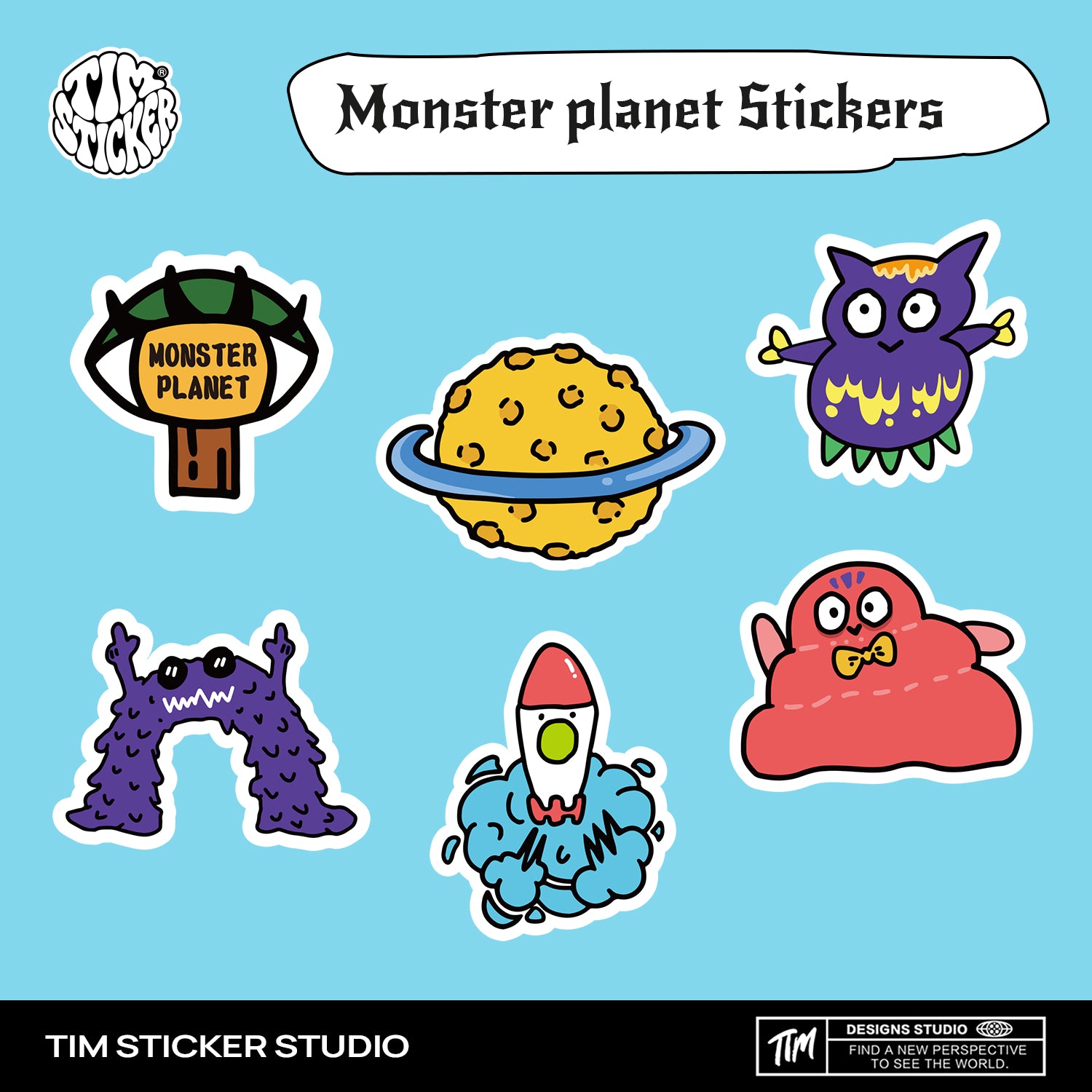 Monster planet Waterproof Stickers Set, Trendy Cartoon Outdoor Style Sticker Decal for Laptop, Water Bottle, Car, Skateboard, 3 PCS, Not Reusable TIM STICKER®