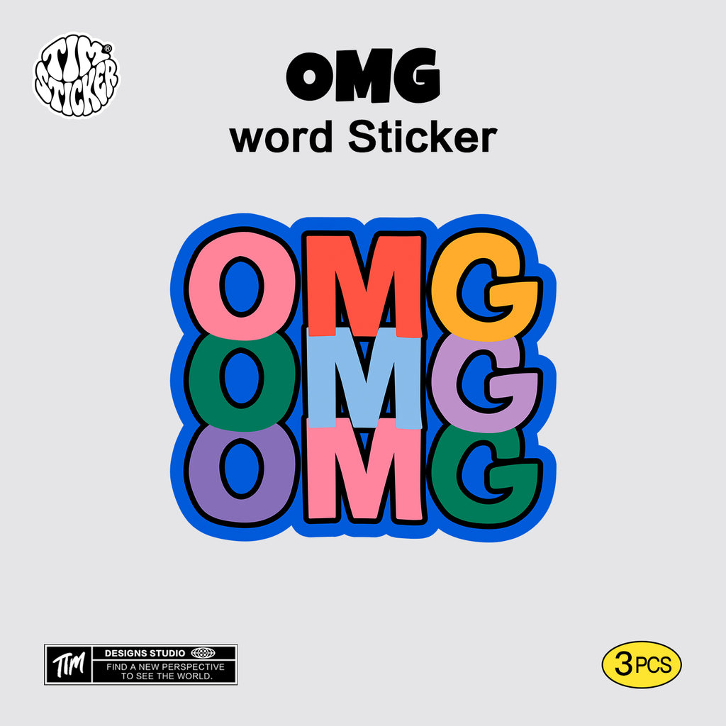 OMG Word Patterns Waterproof Stickers, For Adults and Kids, 3 PCS, Not Reusable TIM STICKER®