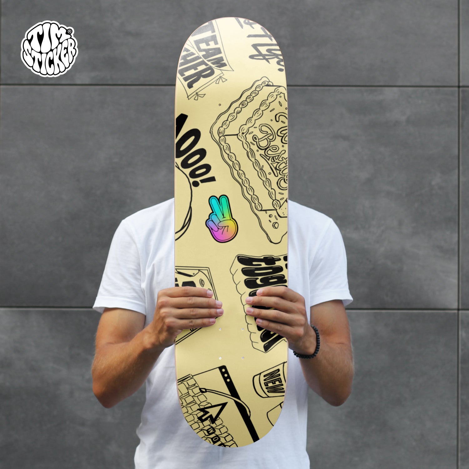 Peace Cartoon Hand Gesture Sticker – Colorful Holographic Style with 3M Adhesive for Cars, Laptops & Skateboard, 3 PCS, Not Reusable TIM STICKER®