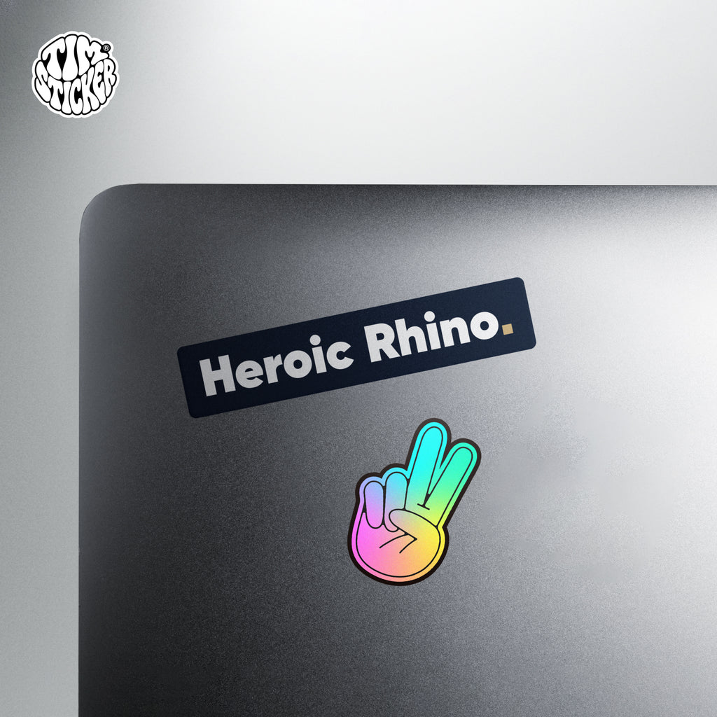 Peace Cartoon Hand Gesture Sticker – Colorful Holographic Style with 3M Adhesive for Cars, Laptops & Skateboard, 3 PCS, Not Reusable TIM STICKER®