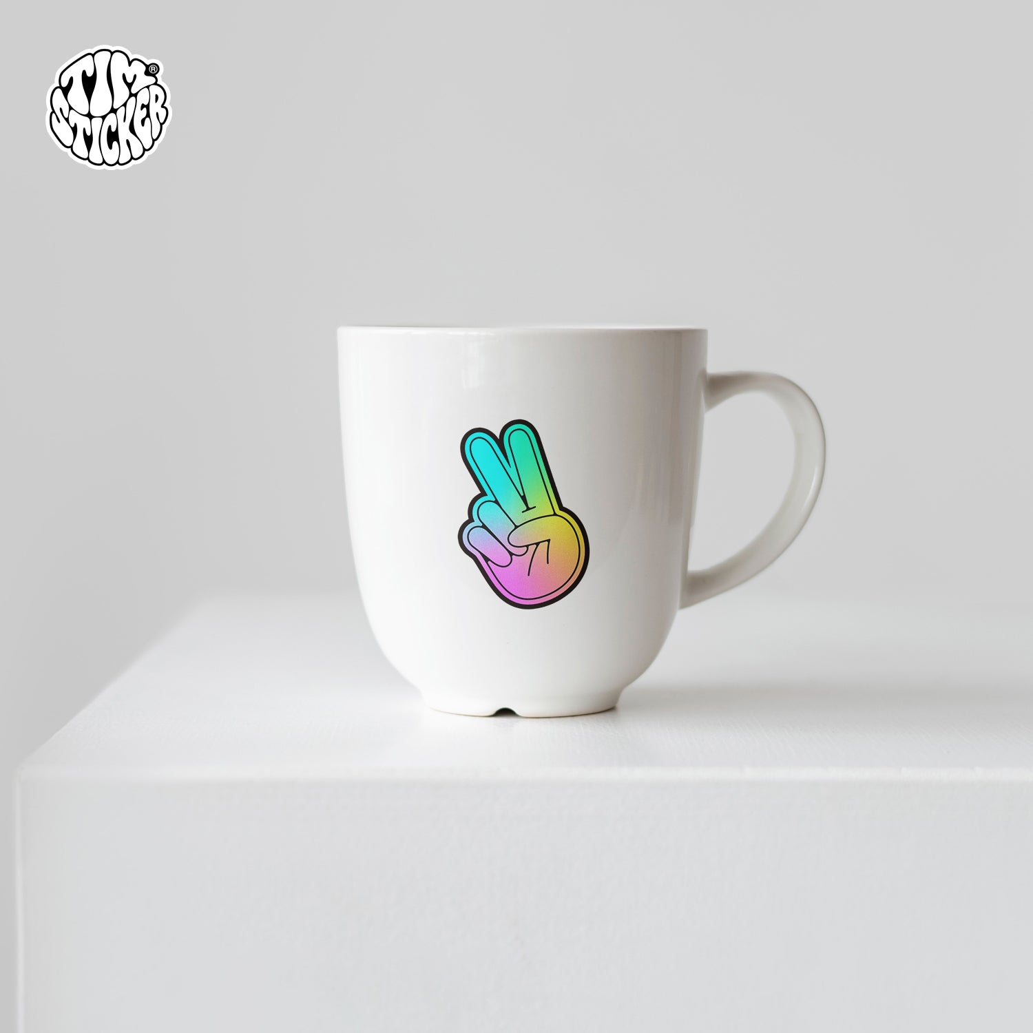 Peace Cartoon Hand Gesture Sticker – Colorful Holographic Style with 3M Adhesive for Cars, Laptops & Skateboard, 3 PCS, Not Reusable TIM STICKER®