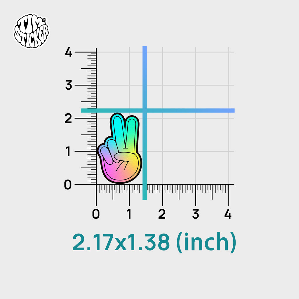 Peace Cartoon Hand Gesture Sticker – Colorful Holographic Style with 3M Adhesive for Cars, Laptops & Skateboard, 3 PCS, Not Reusable TIM STICKER®