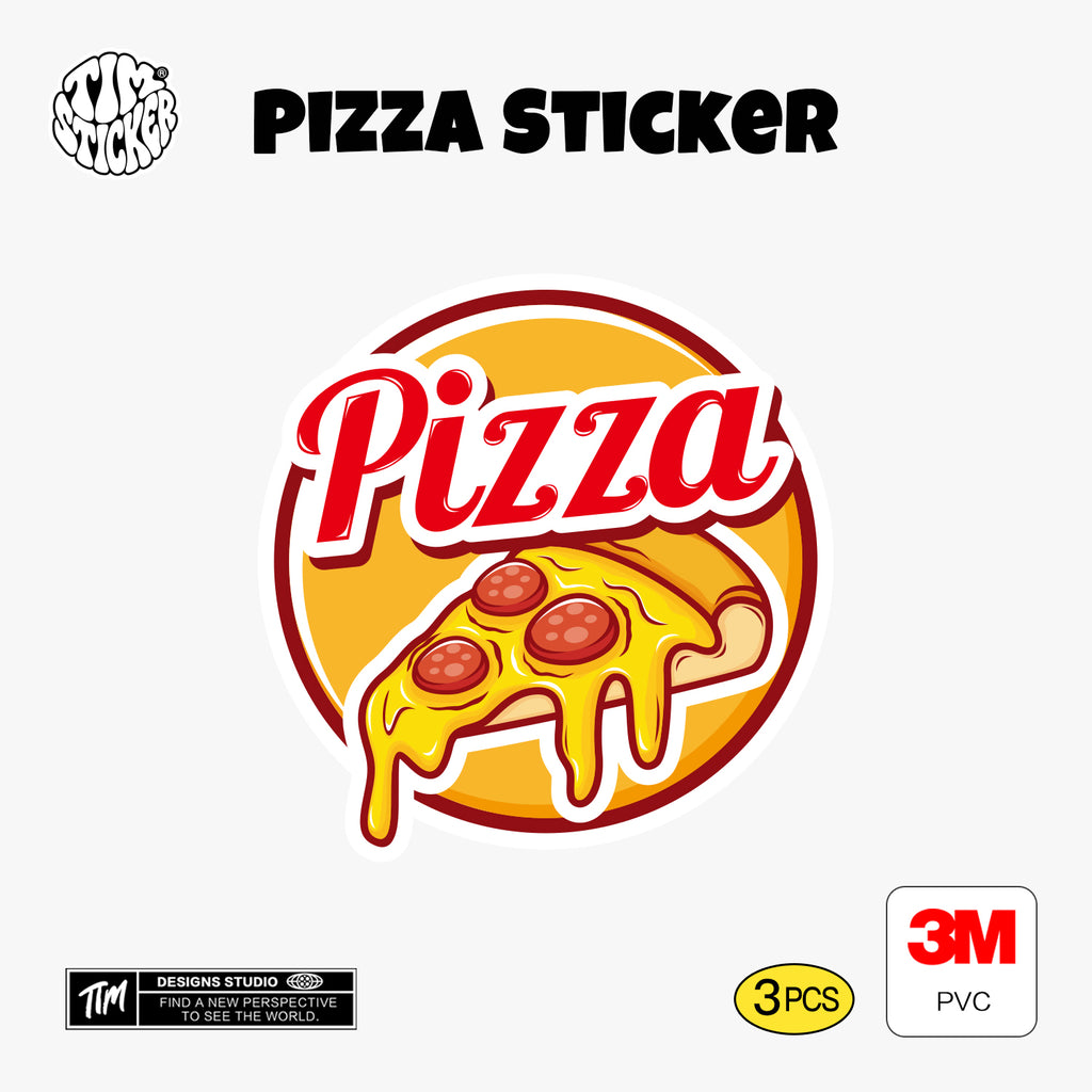 Pizza Cartoon Sticker – Fun Food Style Decal with 3M Adhesive for Cups, Laptops & Windows, 3 PCS, Not Reusable TIM STICKER®