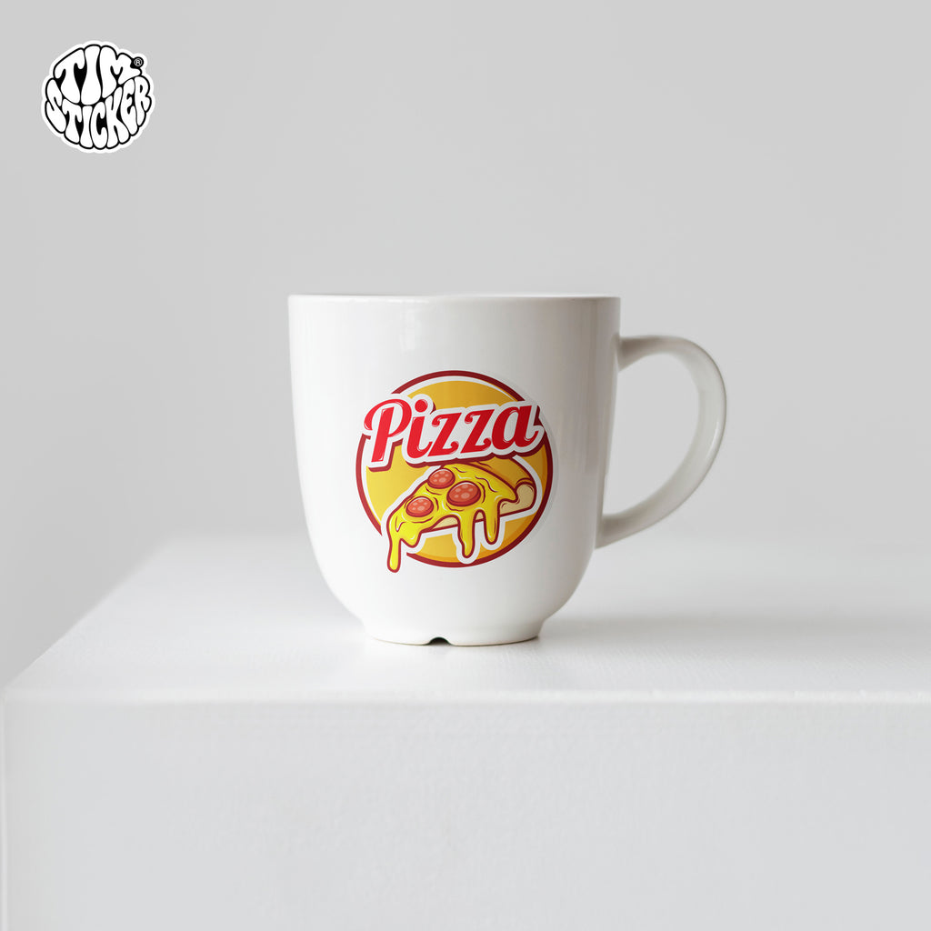 Pizza Cartoon Sticker – Fun Food Style Decal with 3M Adhesive for Cups, Laptops & Windows, 3 PCS, Not Reusable TIM STICKER®