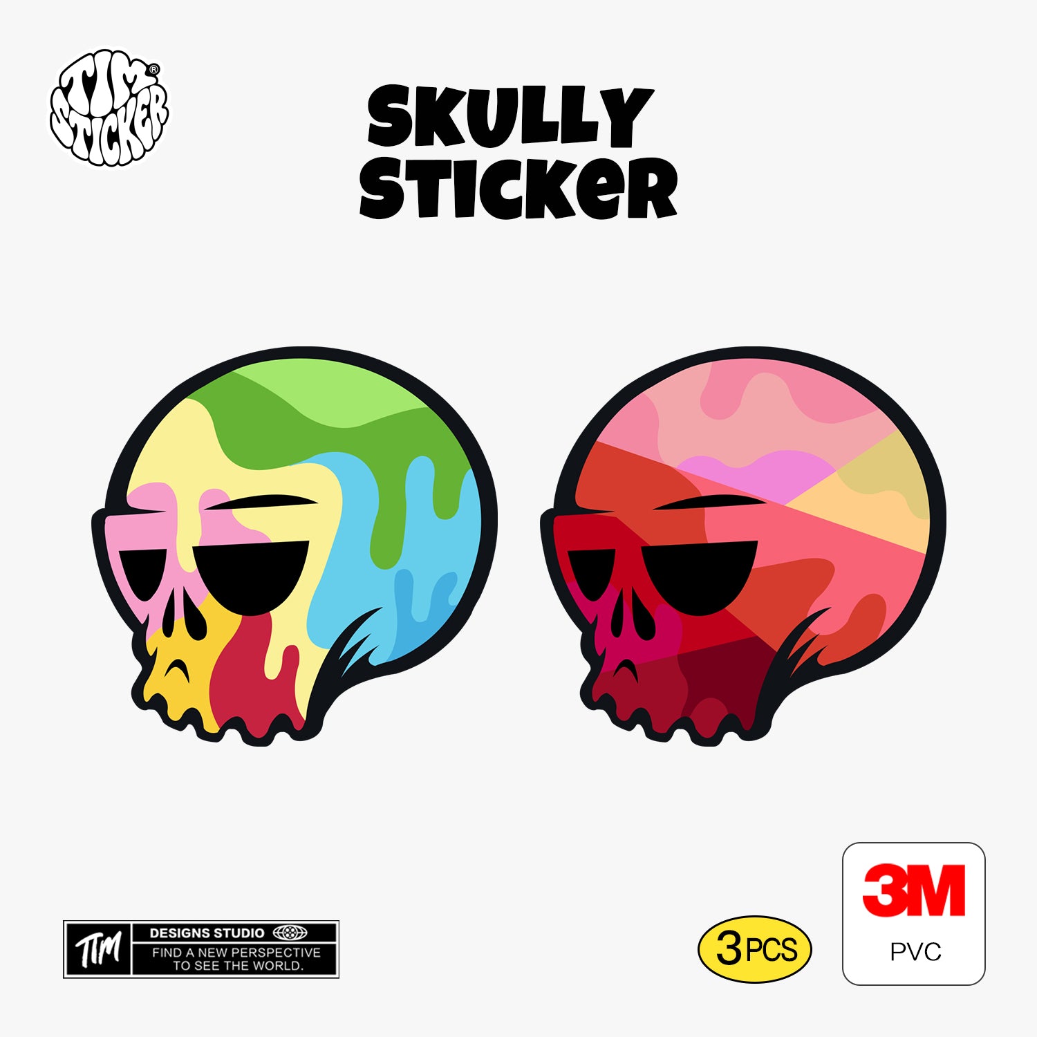 Skully Skull Graffiti Sticker – Green & Red Camo Style Decals for Cars, Laptops & Windows, 3 PCS, Not Reusable TIM STICKER®