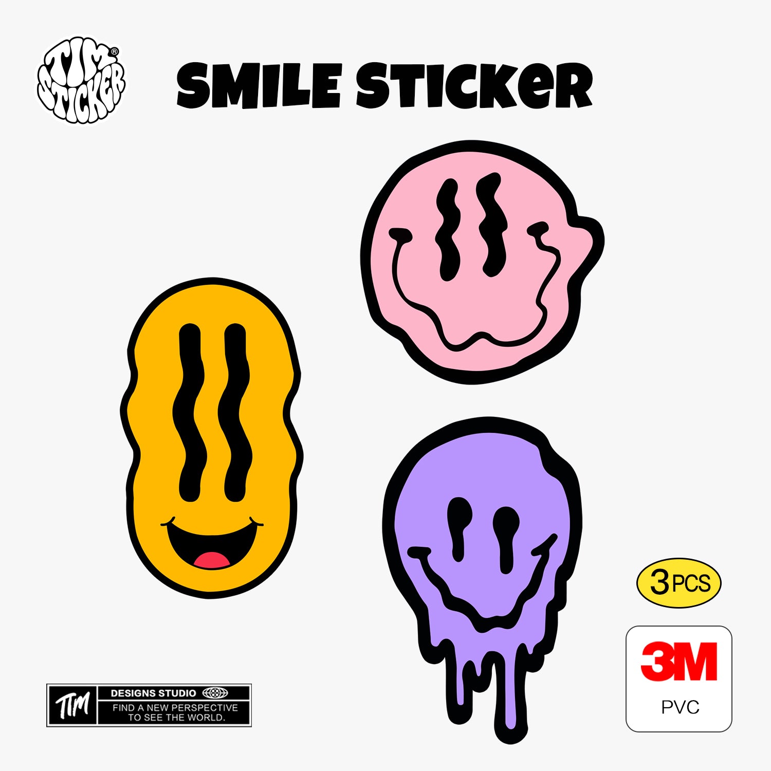 Smile Face Vinyl Sticker Minimal Happy Smiley Decal for Car Windows, Laptop & Phone, Rolling suitcase, 3 PCS, Not Reusable TIM STICKER®
