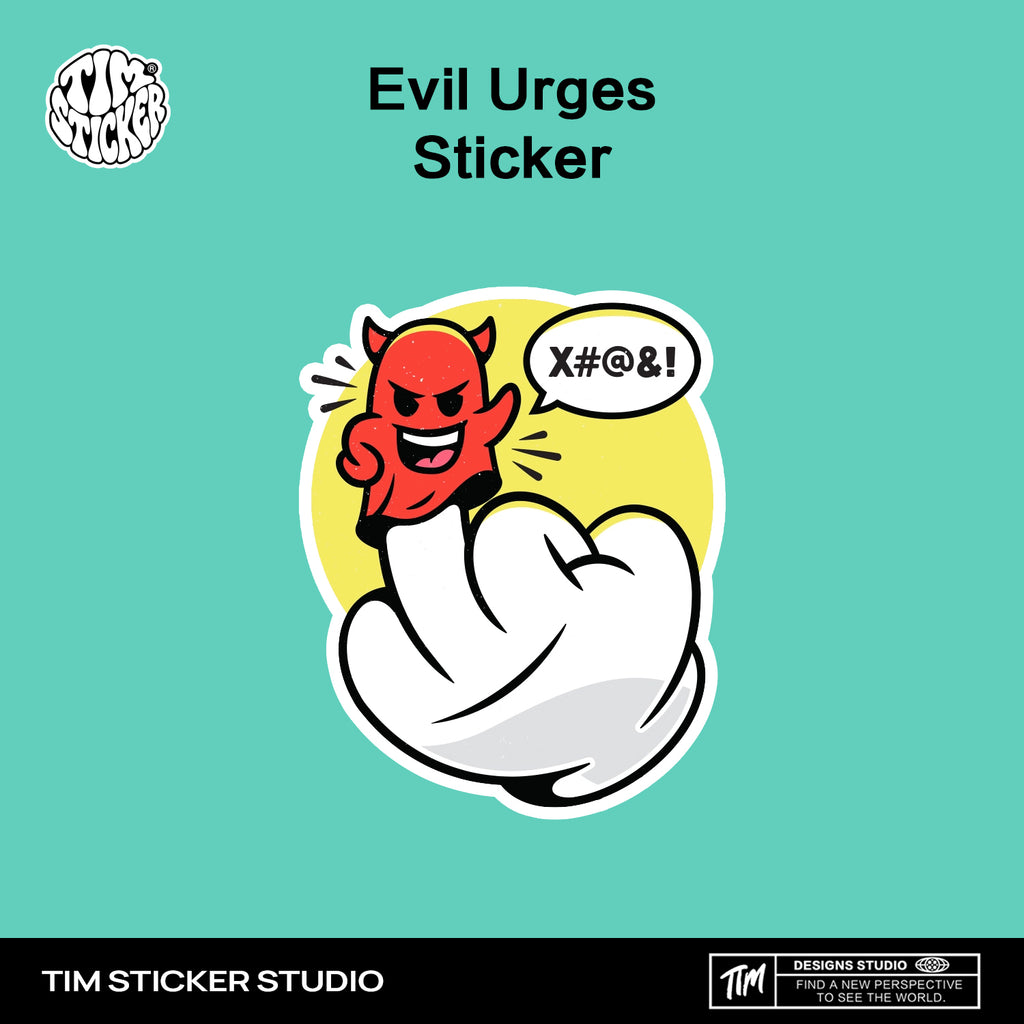 Evil Urges Cartoon Hand Gesture Sticker – Funny Attitude Vinyl Decal for Cars, Laptops & Windows, 3 PCS, Not Reusable, TIM STICKER®