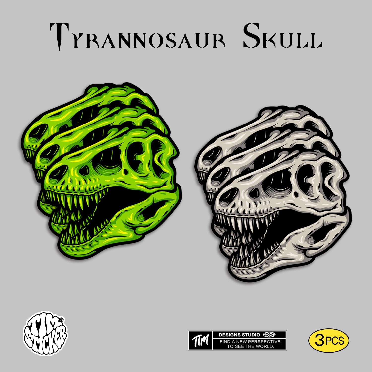 Tyrannosaur Skull Water Bottle Stickers, Waterproof & Grit Texture, 3 PCS, Not Reusable TIM STICKER®