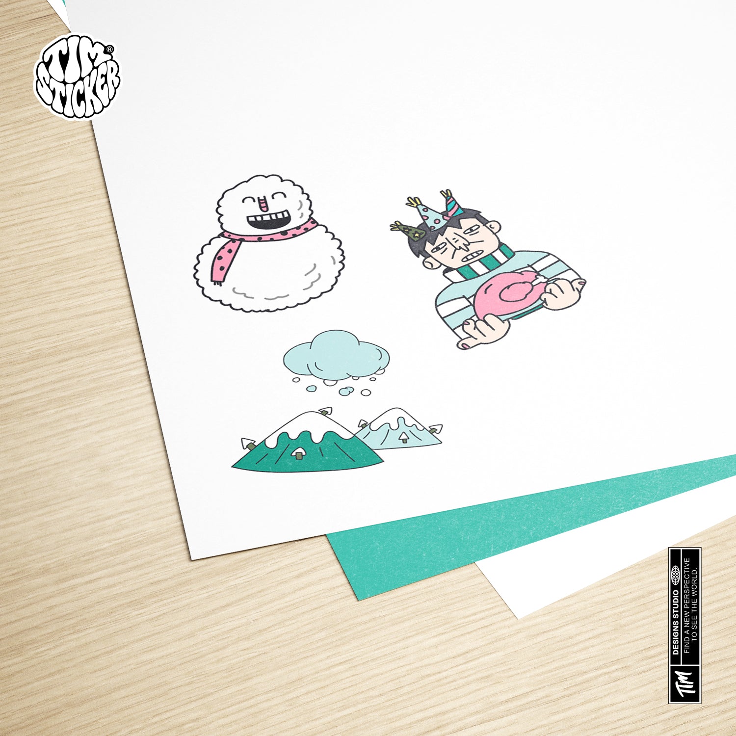 Winter Character Graffiti Sticker Pack – Hand-Drawn Style Vinyl Decal for Water Bottle, Laptops & Skate Gear, 3 PCS, Temporarily Reusable, TIM STICKER®