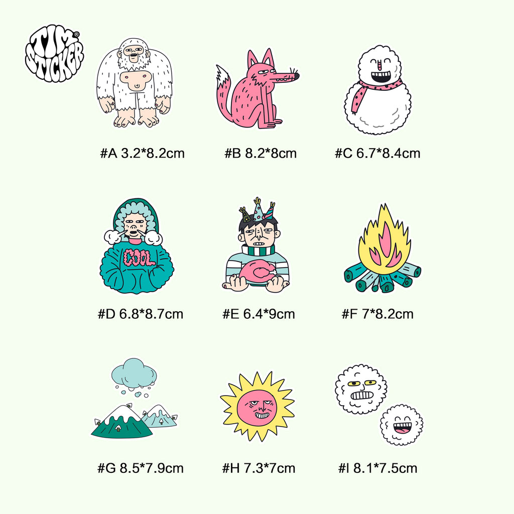Winter Character Graffiti Sticker Pack – Hand-Drawn Style Vinyl Decal for Water Bottle, Laptops & Skate Gear, 3 PCS, Temporarily Reusable, TIM STICKER®