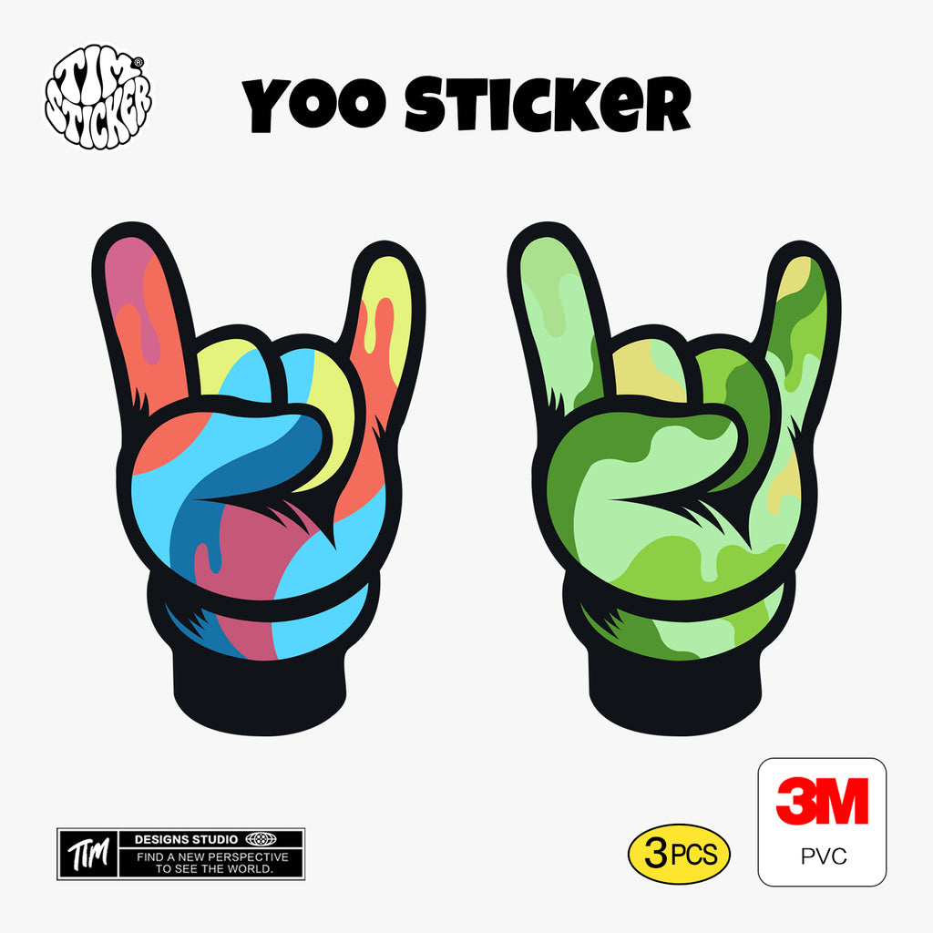 Yoo Graffiti Sticker Set, Trendy Cartoon Outdoor Style Sticker Decal for Laptop, Water Bottle, Car, Skateboard, 3 PCS, Not Reusable TIM STICKER®
