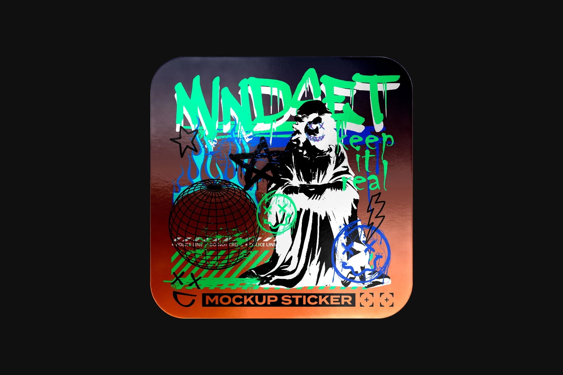 Square Metallic Sticker Mockup